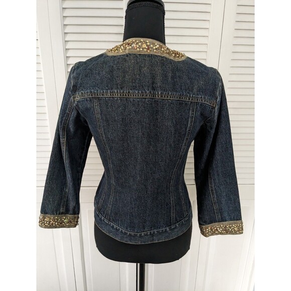Liz Claiborne First Issue Women's sz S Jean Denim Retro Gold Sequined Jacket - Picture 10 of 14